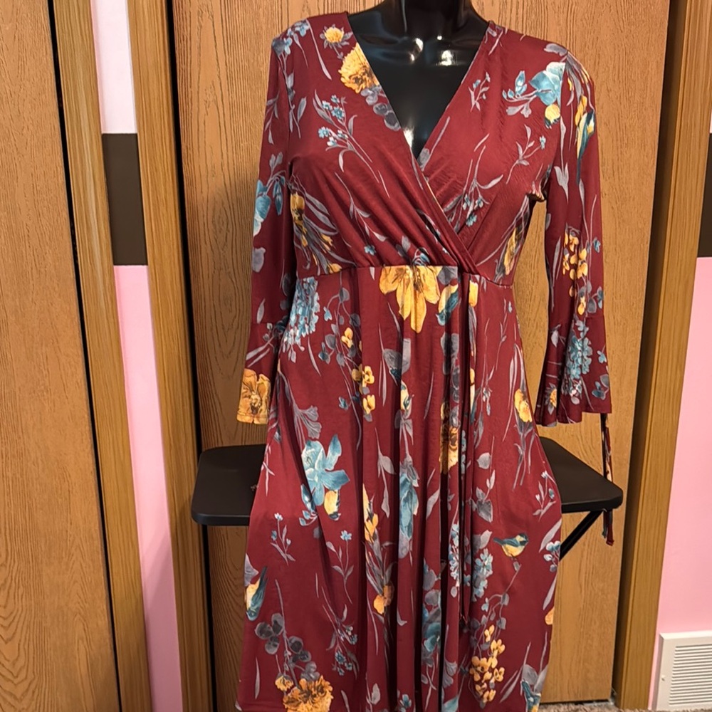 Misia Red Wrap Sundress with Bell Sleeves